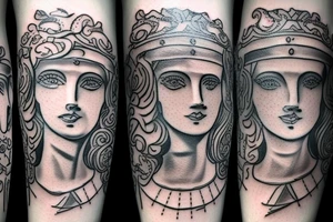 Statue of Themis split into several parts tattoo idea