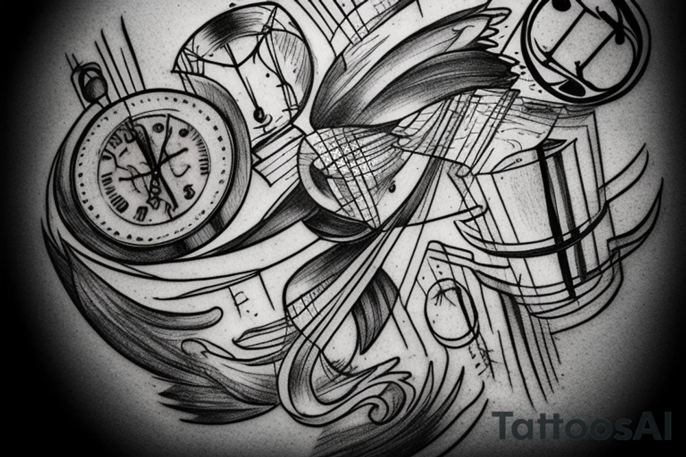 hourglass flying throw time tattoo idea