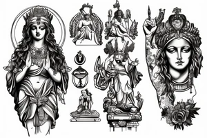 Statue of the goddess Themis split into several parts tattoo idea