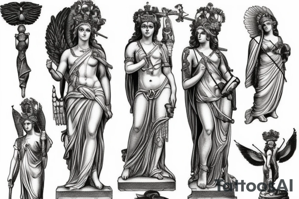 Statue of the goddess Themis split into several parts tattoo idea