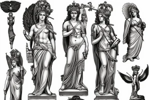 Statue of the goddess Themis split into several parts tattoo idea