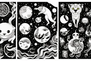 Animal jumping from a Prisma, planets, melting time, forest tattoo idea