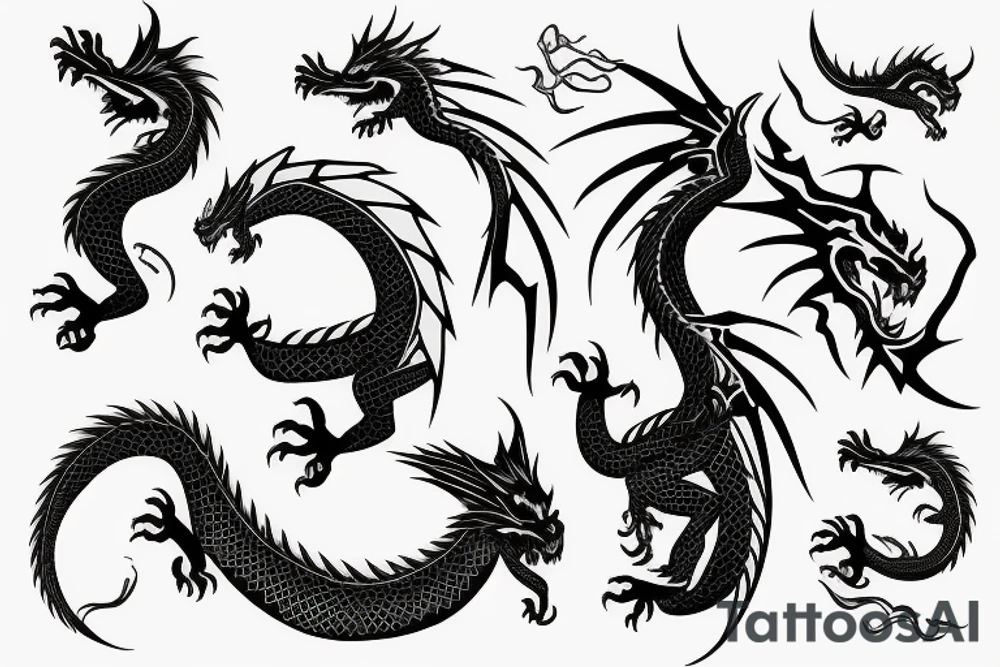 Dragon on shoulder and around the arm with red accents tattoo idea