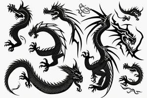 Dragon on shoulder and around the arm with red accents tattoo idea