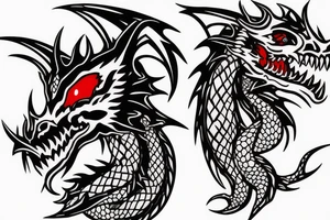 Dragon on shoulder and around the arm with red accents tattoo idea