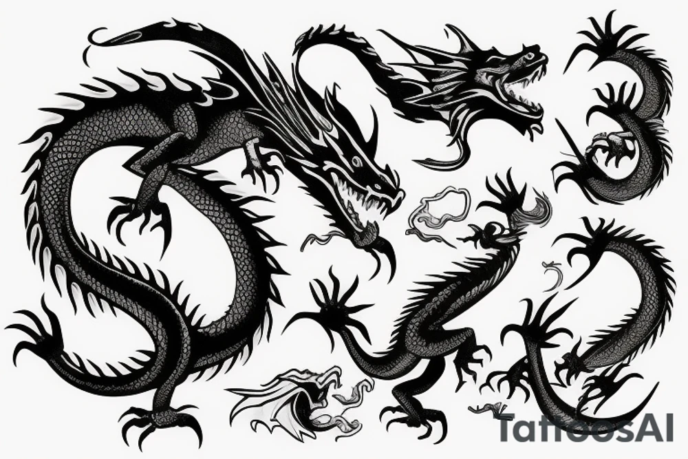 Dragon around the arm with red accents tattoo idea