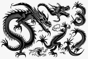 Dragon around the arm with red accents tattoo idea