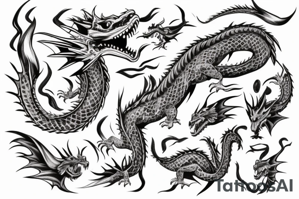 Dragon around the arm with red accents tattoo idea