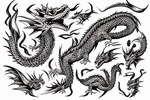 Dragon around the arm with red accents tattoo idea