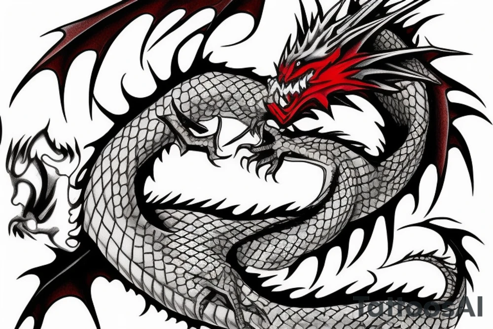 Dragon from anime  around the arm with red accents tattoo idea