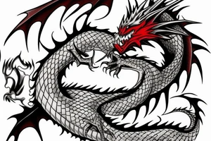 Dragon from anime  around the arm with red accents tattoo idea