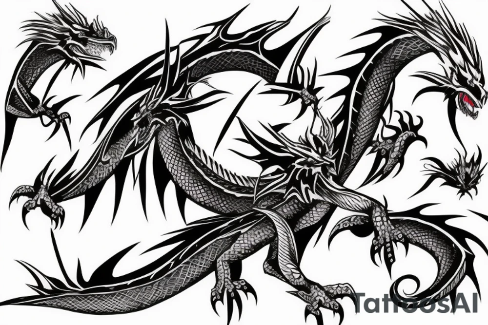 Dragon from anime  around the arm with red accents tattoo idea