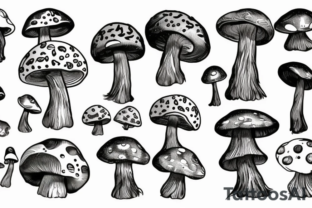 fantasy mushroom with arms and legs tattoo idea