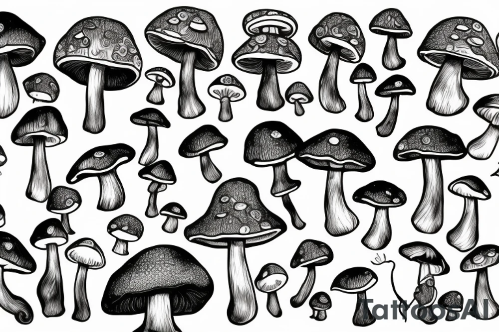 fantasy mushroom with arms and legs tattoo idea