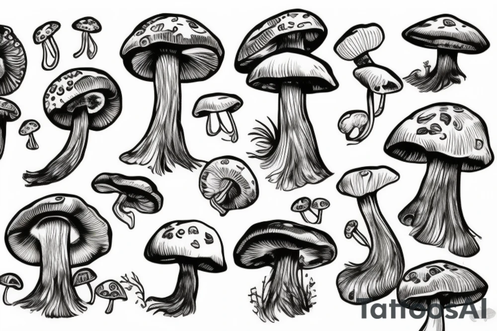 mushroom with arms and legs tattoo idea