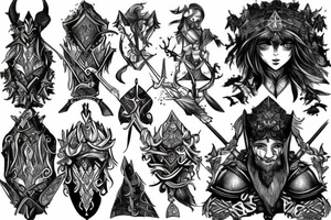 Man with armour and sword un magical forest tattoo idea