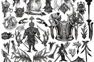 Man with armour and sword un magical forest tattoo idea