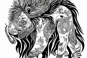 girl with lion hoody, feathers and elephant tattoo idea