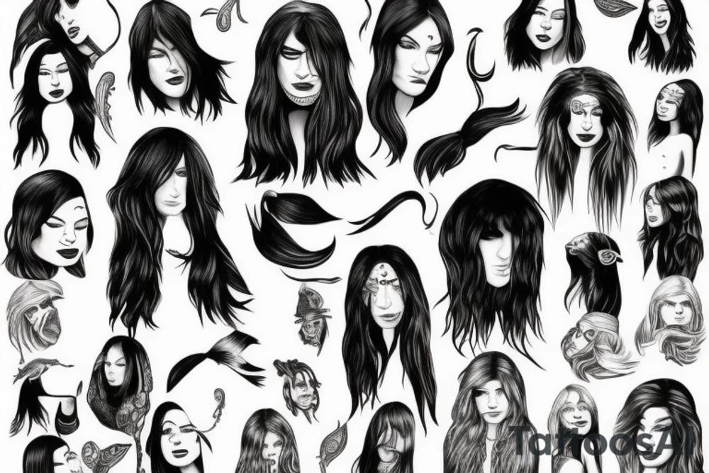 Sheeva  ugly face with long hair tattoo idea