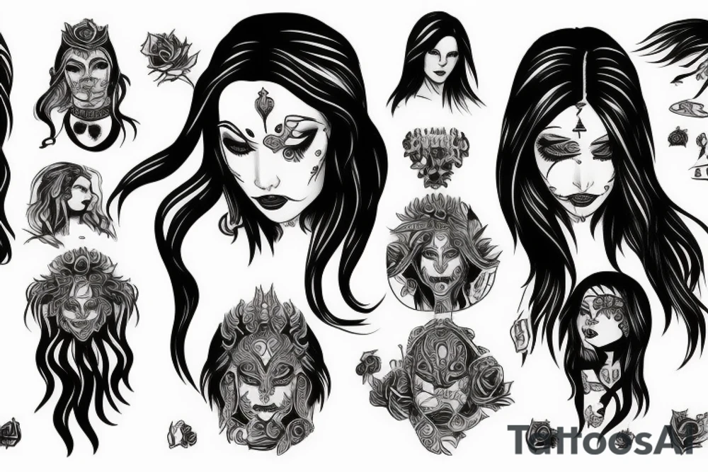 Sheeva  with long hair four hands tattoo idea