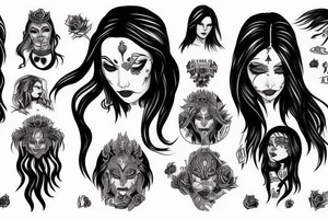 Sheeva  with long hair four hands tattoo idea