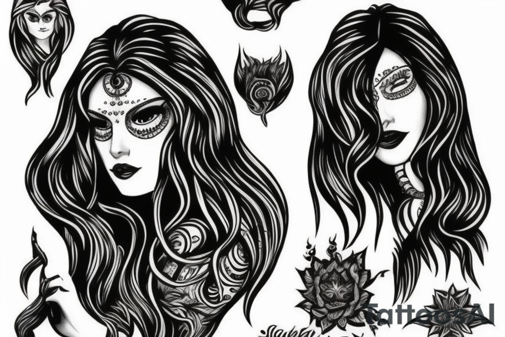Sheeva  with long hair four hands tattoo idea