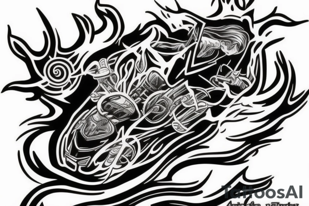 transform this quote into a tattoo but without using any words, only art and symbols: "if you're gonna ride like lightning, you're gonna crash like thunder" tattoo idea