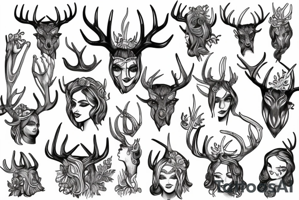 nordic godess hel with antlers tattoo idea