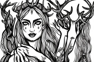 nordic godess hel with antlers tattoo idea