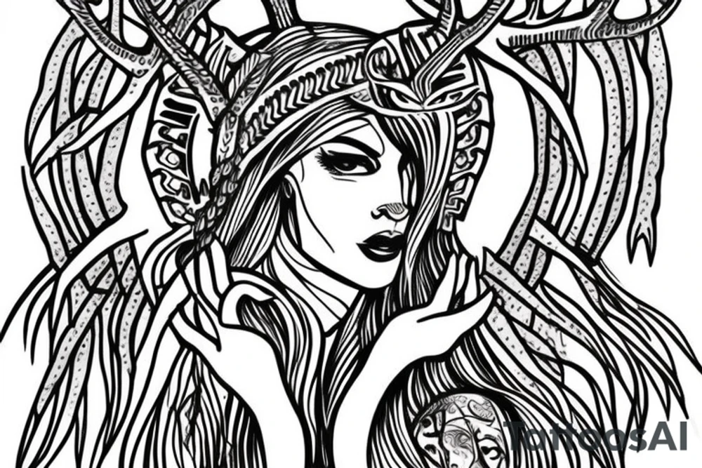 nordic godess hel with antlers tattoo idea