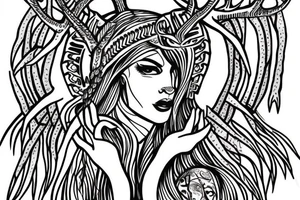 nordic godess hel with antlers tattoo idea