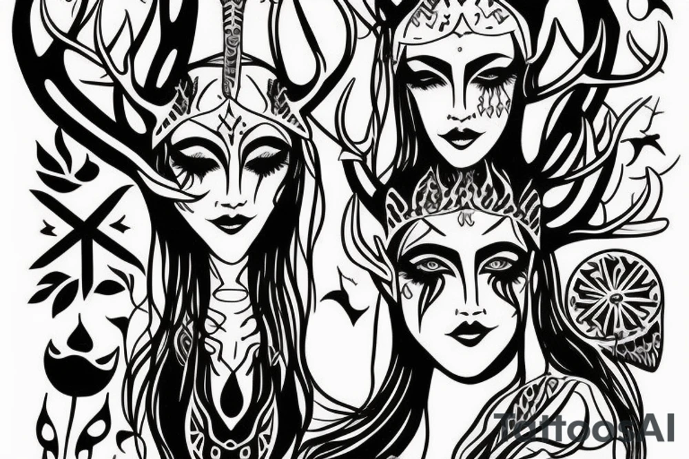 nordic godess hel with antlers tattoo idea