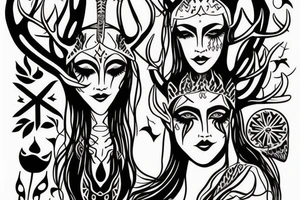 nordic godess hel with antlers tattoo idea