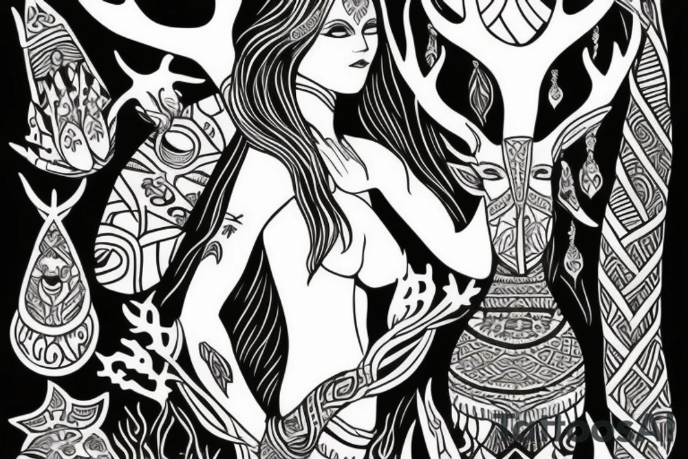 nordic godess hel with antlers tattoo idea