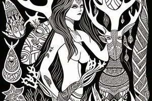 nordic godess hel with antlers tattoo idea