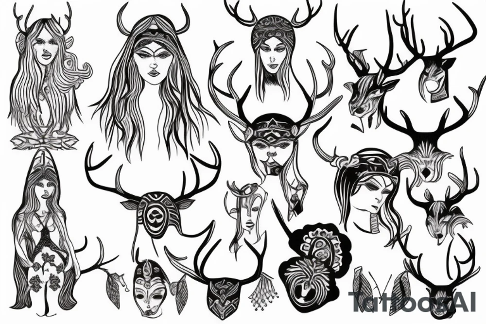 nordic godess hel with antlers tattoo idea