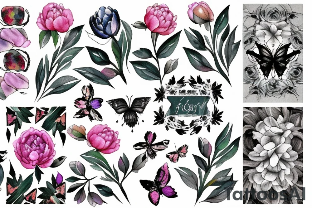 peonies and butterflies tattoo idea