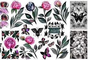 peonies and butterflies tattoo idea