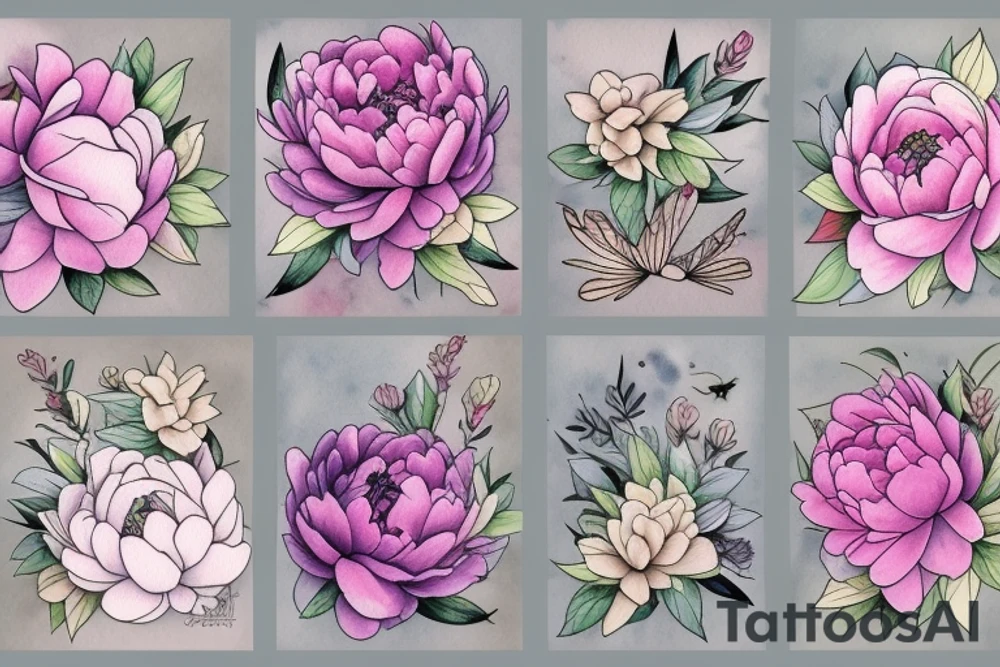 peonies and butterflies tattoo idea