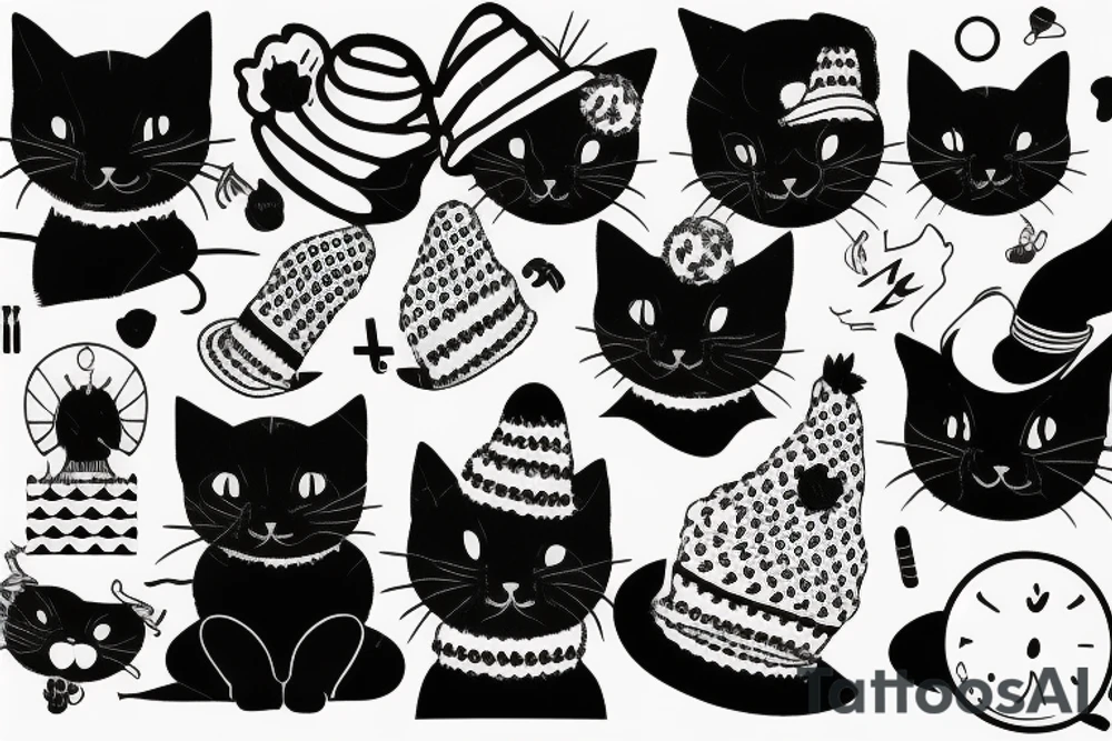 Black cat with funny hat and a sweater tattoo idea Black cat with funny hat and a sweater tattoo idea