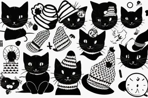 Black cat with funny hat and a sweater tattoo idea