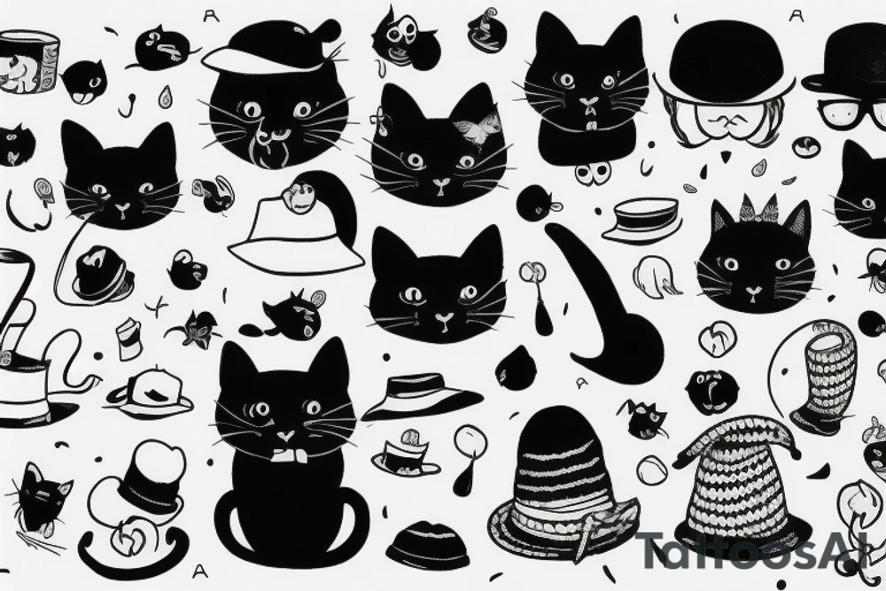 Black cat with funny hat and a sweater tattoo idea Black cat with funny hat and a sweater tattoo idea