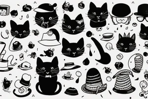 Black cat with funny hat and a sweater tattoo idea
