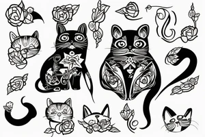polugonal green cat tattoo idea