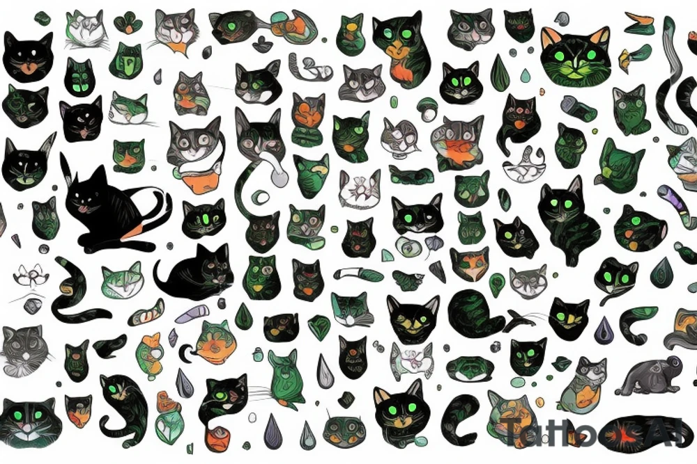 polugonal green cat tattoo idea