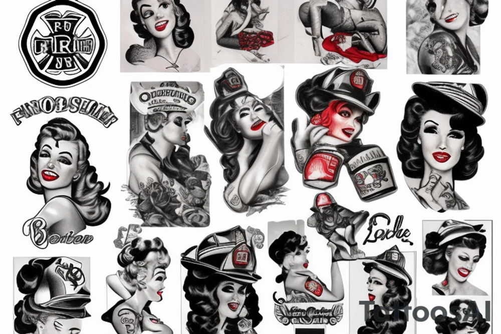 American traditional firefighter pin up girl tattoo idea