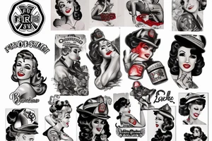American traditional firefighter pin up girl tattoo idea