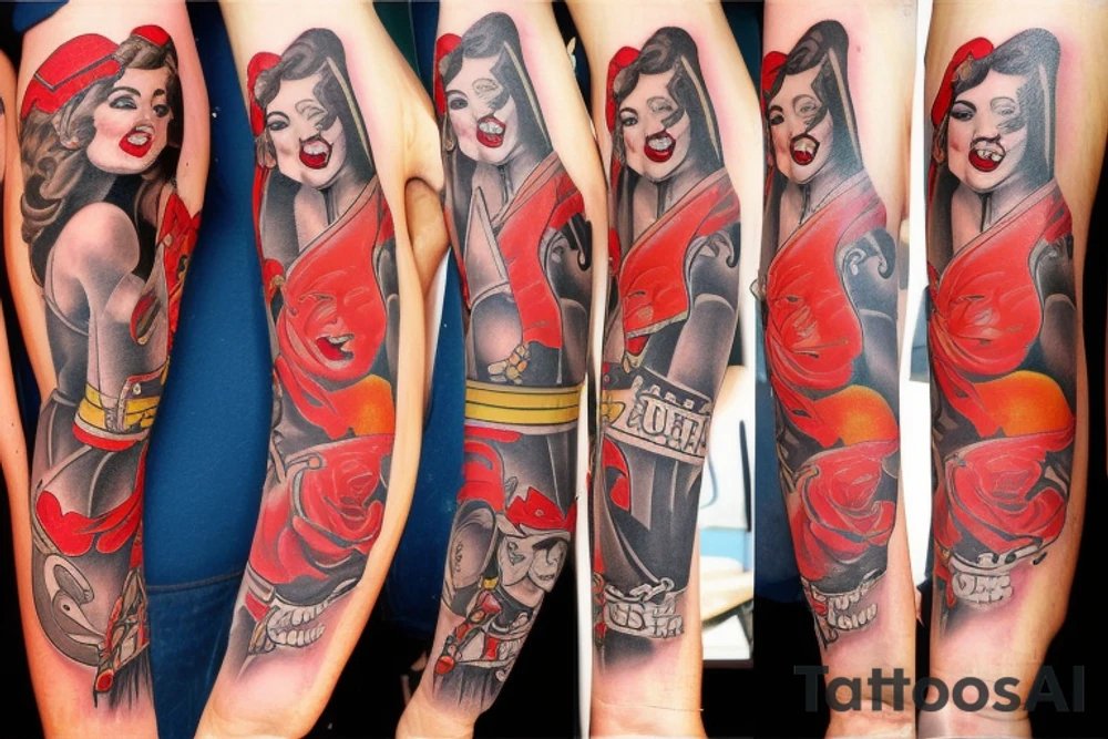 American traditional firefighter pin up girl tattoo idea