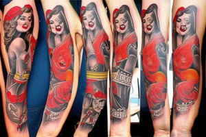American traditional firefighter pin up girl tattoo idea