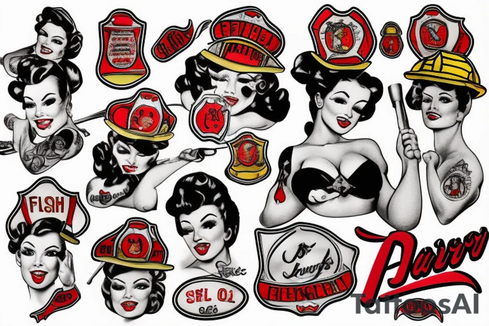 American traditional firefighter pin up girl tattoo idea